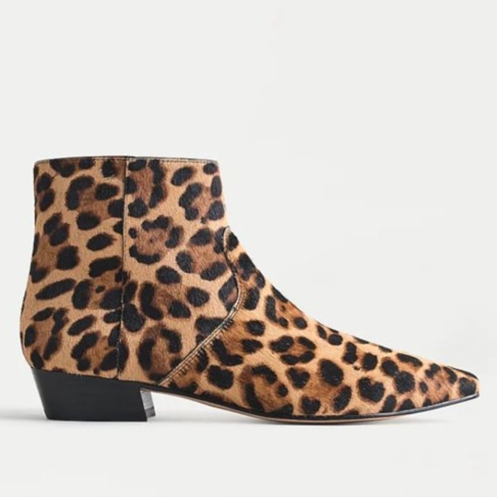 J. Crew Pointy-Toe Booties in Leopard Calf Hair - Size 7 - Picture 2 of 9